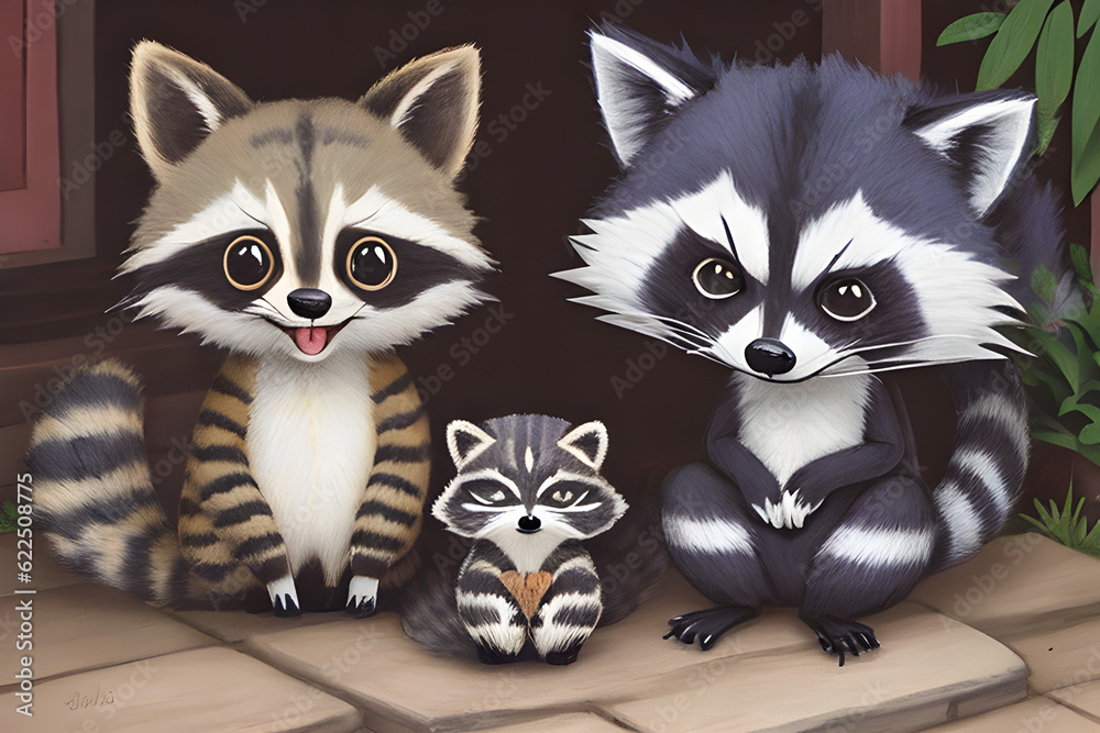 cute raccoon family