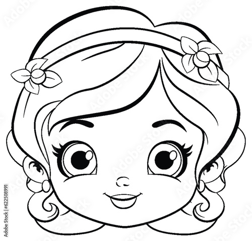 Beautiful woman face cartoon doodle outline
