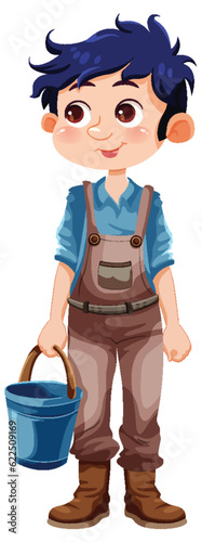 Cute gardener cartoon character with bucket