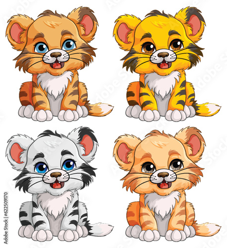 Collection of Cute Baby Tiger Cartoon Characters