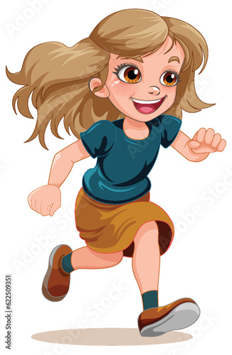 Happy girl running cartoon