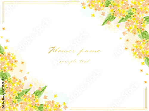 水彩で描いた金木犀の花が綺麗なフレーム背景イラスト
