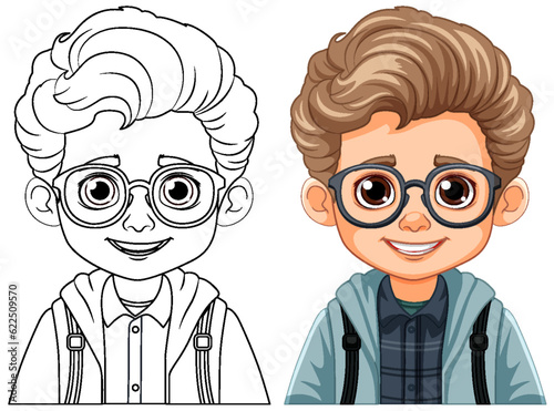 Boy with Blonde Hair and Brown Eyes Outline for Coloring