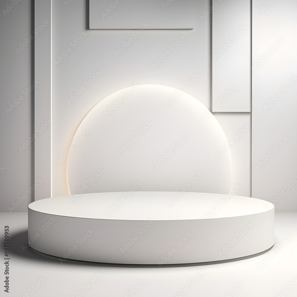 3d render, abstract scene with white round podium for product presentation. AI Generative Illustration. Podium for product shoot. Minimal Display for product. 3d render, abstract scene with white round podium for product presentation. AI Generative Illustration. Podium for product shoot. Minimal Display for product.