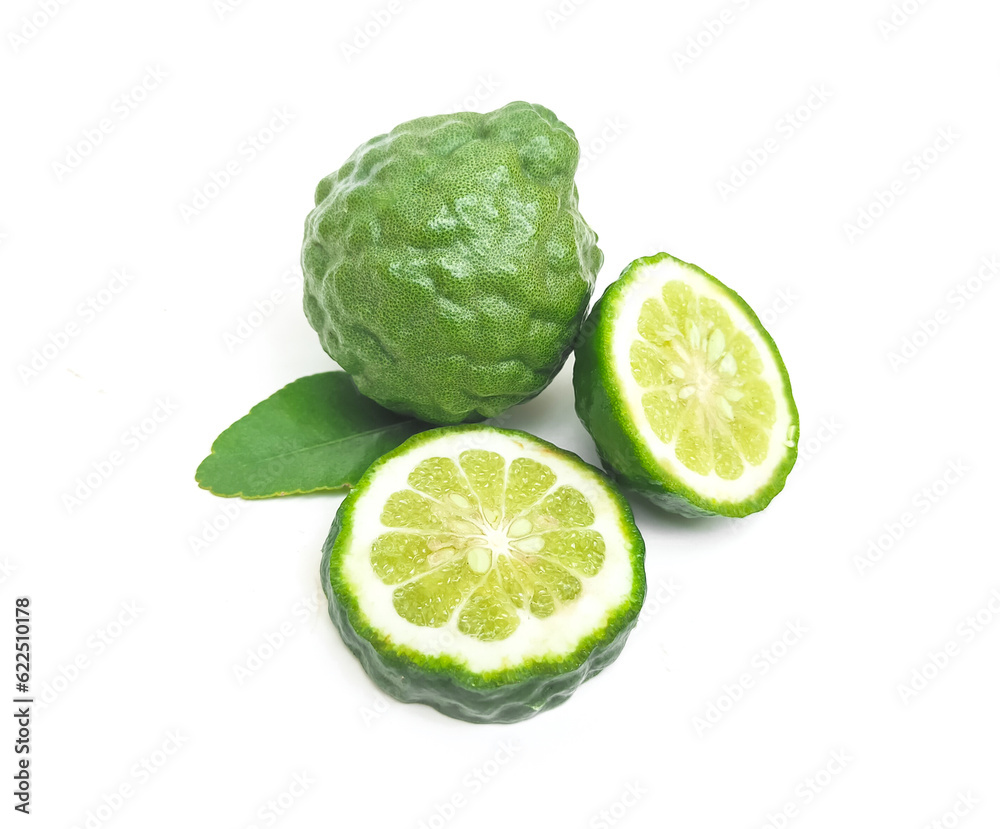 Fresh organic kaffir lime green The cut into pieces, rough skin, bergamot has many uses commonly used as a shampoo Or kaffir lime skin can be used as an ingredient in food put on a white background. Fresh organic kaffir lime green The cut into pieces, rough skin, bergamot has many uses commonly used as a shampoo Or kaffir lime skin can be used as an ingredient in food put on a white background.