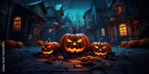 Pumpkin in Spooky Night  Jack O    Lanterns  Halloween Background For Party Invitation. Generative Ai