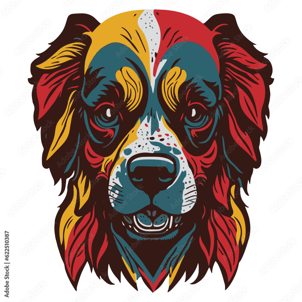 Obraz premium Vector art of the head of Golden Retriever with fancy color on white background. Bold black line illustration.
