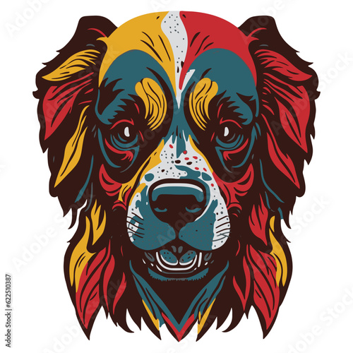 Vector art of the head of Golden Retriever with fancy color on white background. Bold black line illustration.