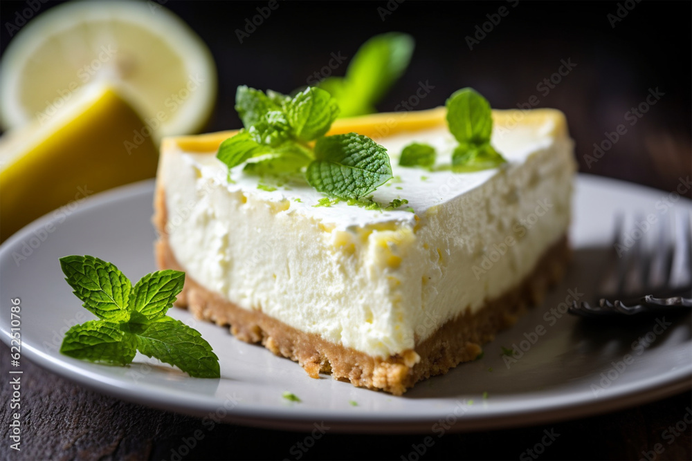 a piece of cake with lemon topping on the table