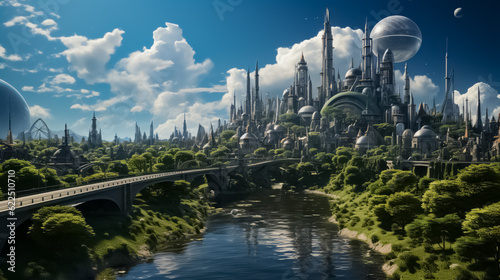Anime Futuristic City Skyline Scenery Utopia