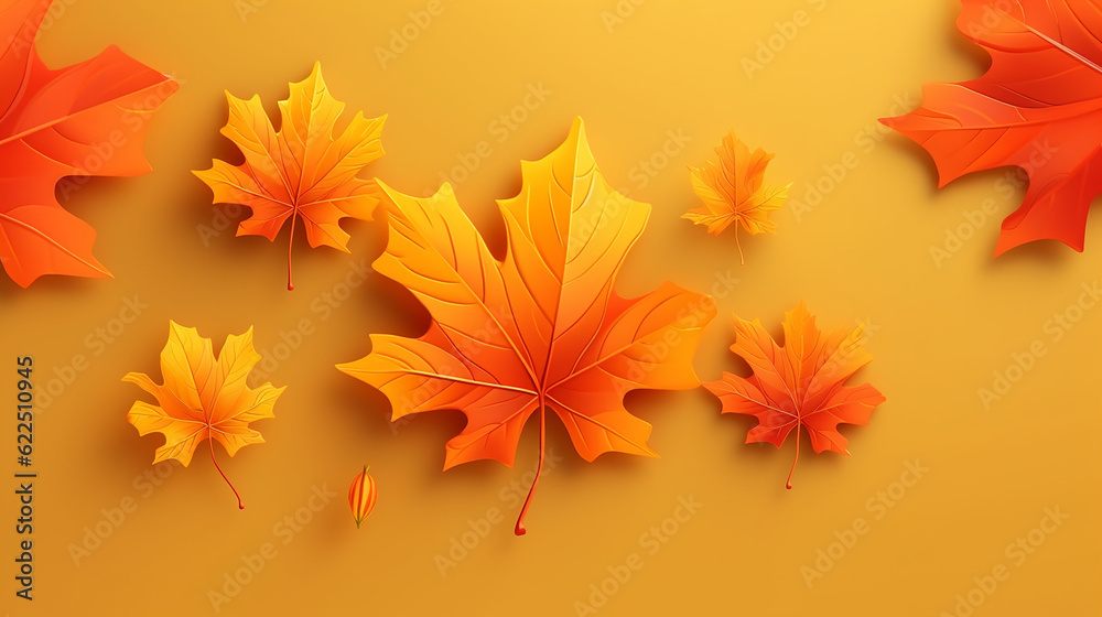 Hello autumn 3D minimal background with autumn yellow.