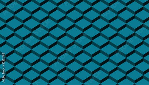 3d teal color optical illusion cubes seamless pattern. Isometric cubic block structure geometric background. Vector illustration.