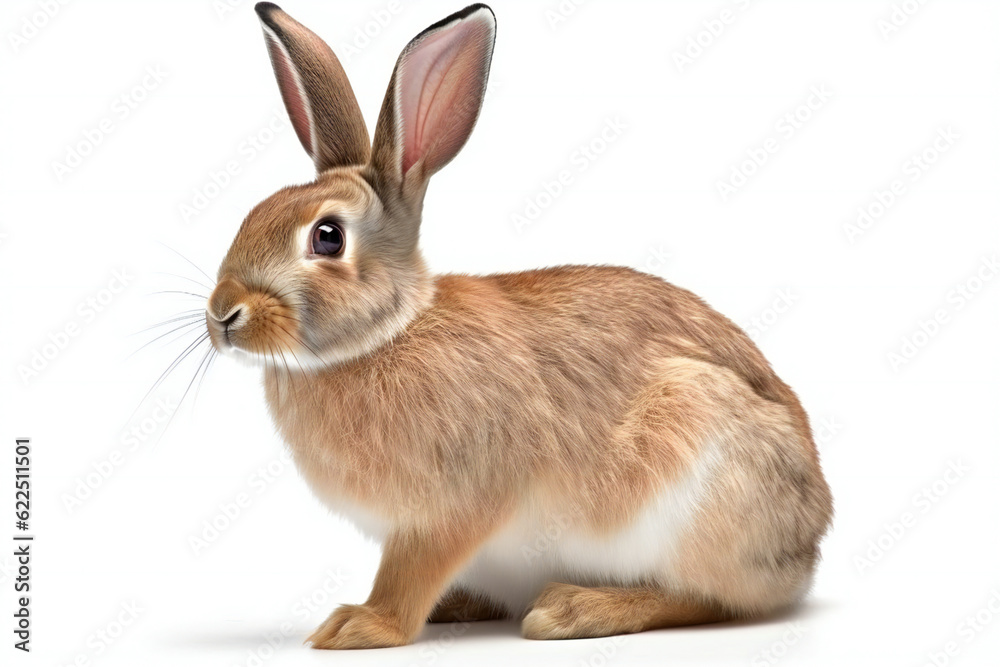 Cute brown rabbit isolated on a white background,  Studio shot, Generative AI