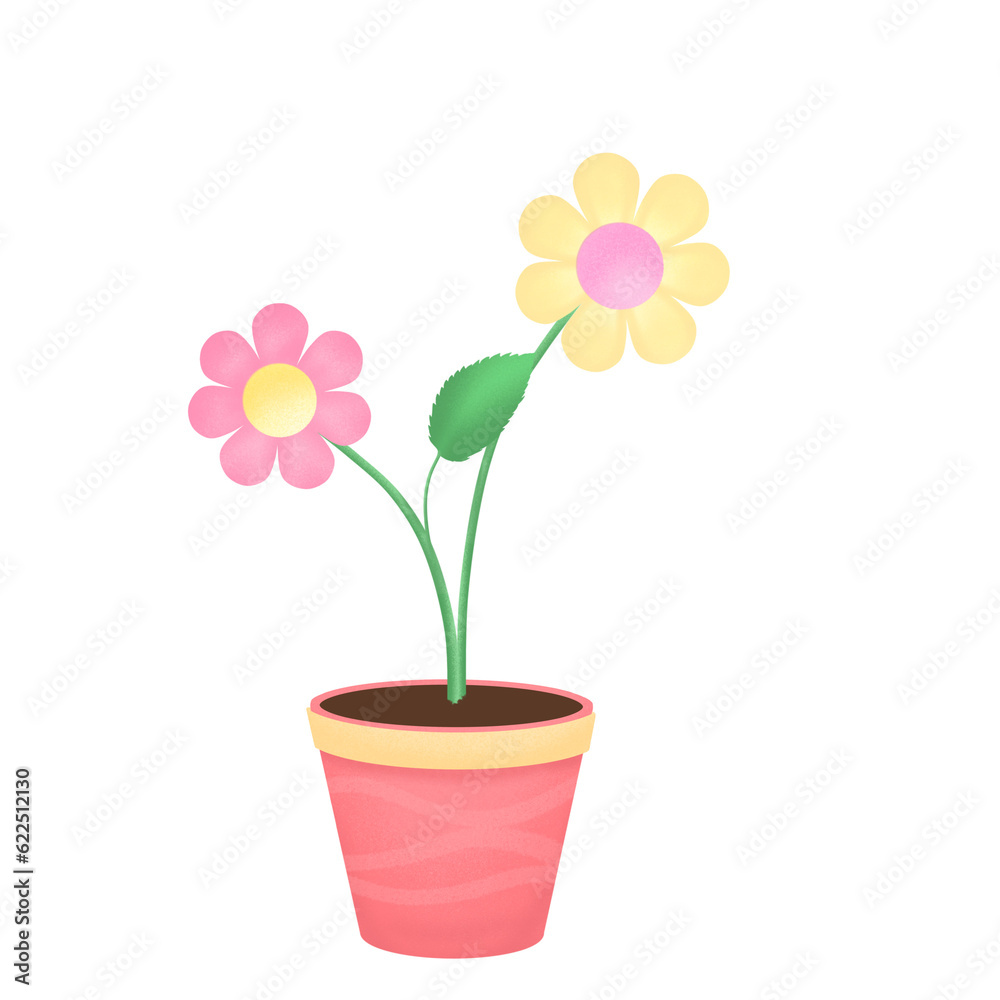 Illustration  of pink and yellow flower in a red pot