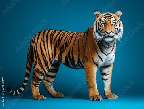 a tiger isolated on a blue background