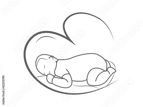 world midwives day icon, line art illustration of sleeping baby with love frame