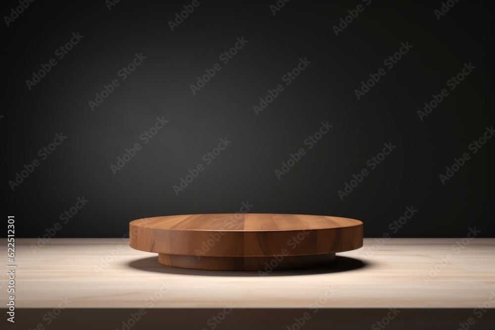 Wooden Round Podium For Product With White Isolated Background Generated AI Wooden Round Podium For Product With White Isolated Background Generated AI