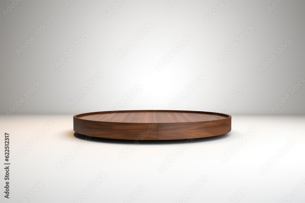 Wooden Round Podium For Product With White Isolated Background Generated AI Wooden Round Podium For Product With White Isolated Background Generated AI