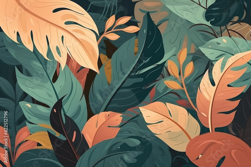Tropical foliage background, leaves jungle flat illustration