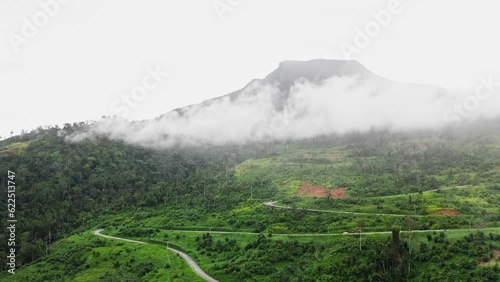 Mountain landscape in Cambodia, South East Asia. Aerial Forest view with cloud. Pursat Phnom 1500.