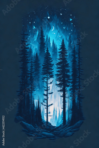 landscape with trees in the night