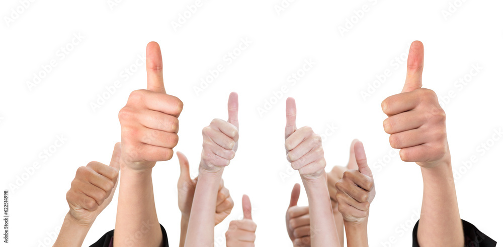 Digital png photo of hands of diverse people with thumbs up on transparent background Digital png photo of hands of diverse people with thumbs up on transparent background