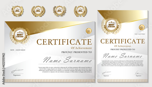 Award or achievement certificate design with luxury golden color background.