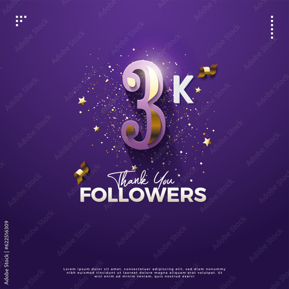 3k followers celebration banner with fancy numbers. design premium vector.