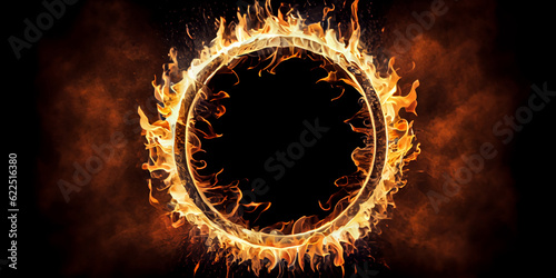 Burning thin ring or hoop on a black background. Generative AI