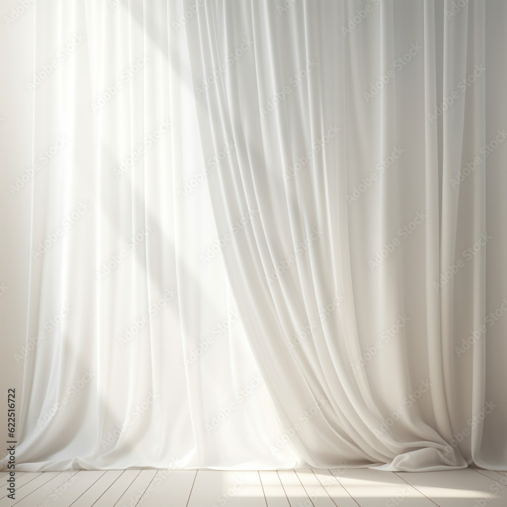 White curtain background texture on window with Generative Ai. Empty room interior. White curtain background texture on window with Generative Ai. Empty room interior.