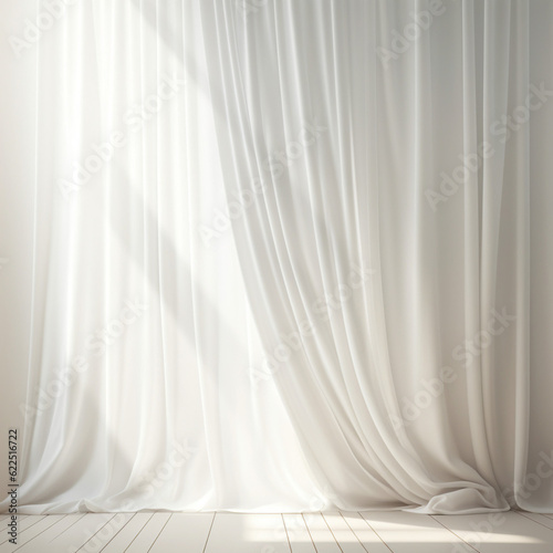 White curtain background texture on window with Generative Ai. Empty room interior.