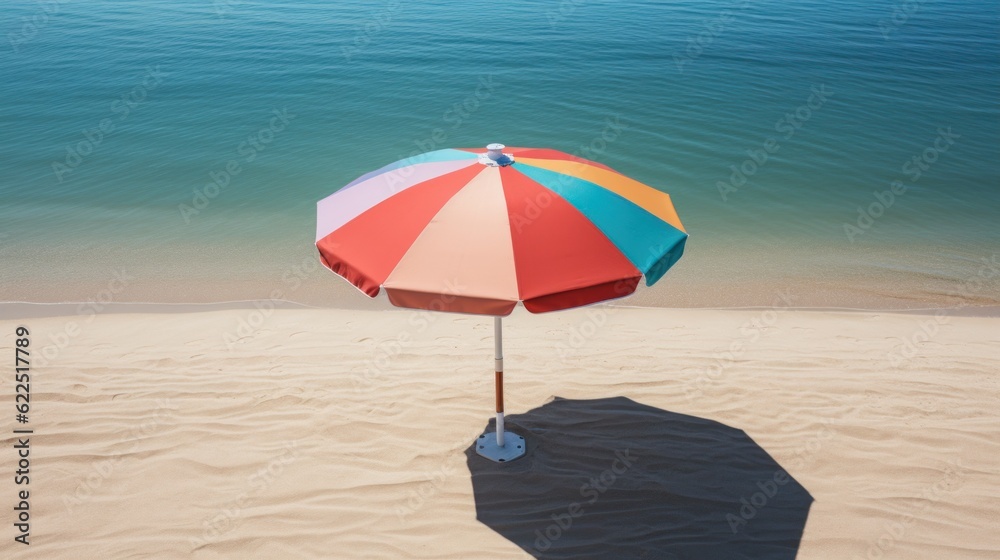 Vibrant umbrella on a sunny beach