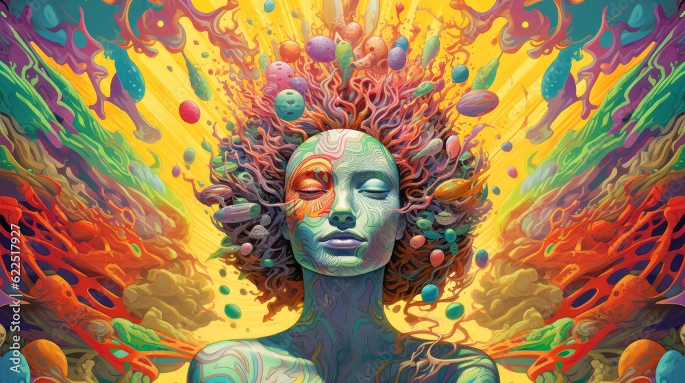 Psychic waves experimentation, psychedelia, and bold mental, emotional, and spiritual journey, journey into wellness with psychic waves, Generative AI illustration