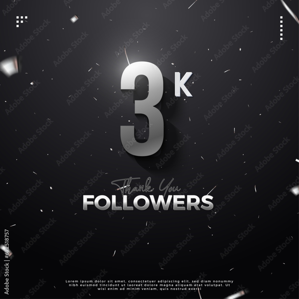 3k followers celebration with floating numbers on festive background. design premium vector.