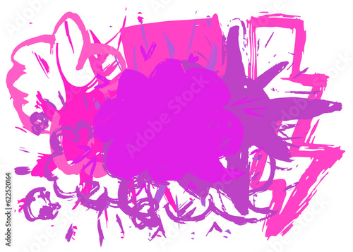 Abstract urban painting style purple, pink graffiti speech bubble message symbol, isolated on white background, painted with brush. Discussion backdrop, in modern dirty street art decoration.