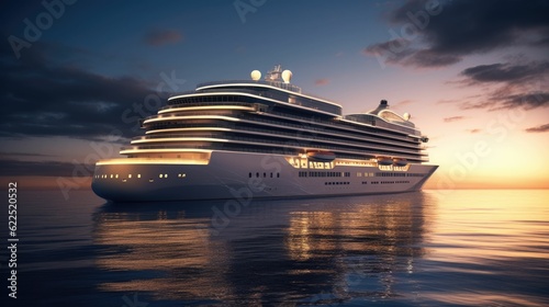 view at the cruise ship during sunset. Adventure and travel. Landscape with cruise liner on Adriatic sea. Luxury cruise