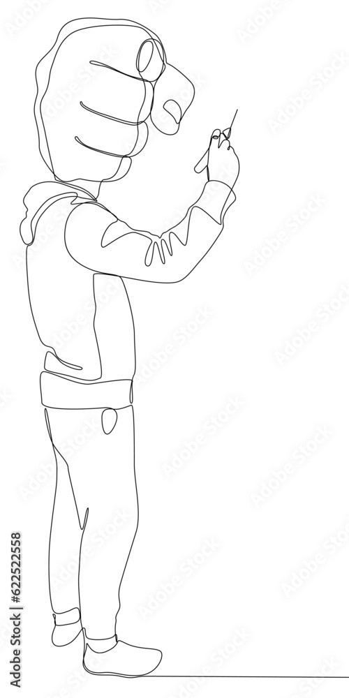 Abstract one continuous line of Man with hand as head pointing. Thin Line Illustration vector concept. Contour Drawing Creative ideas. Abstract one continuous line of Man with hand as head pointing. Thin Line Illustration vector concept. Contour Drawing Creative ideas.