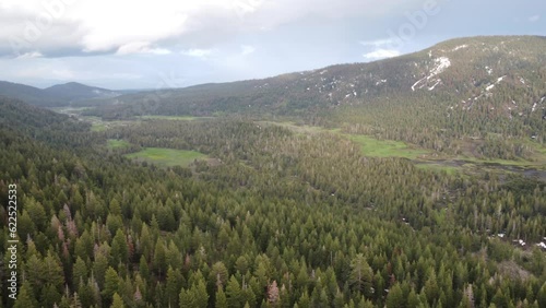 Aerial Drone Pan of Perazzo Meadows in Spring photo