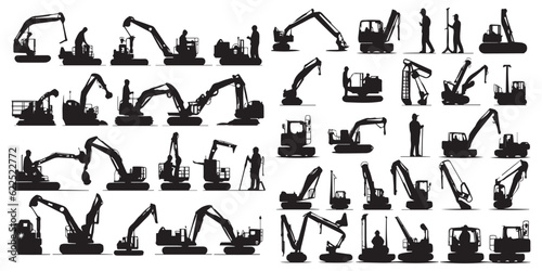 Excavator for working site silhouette vector collection