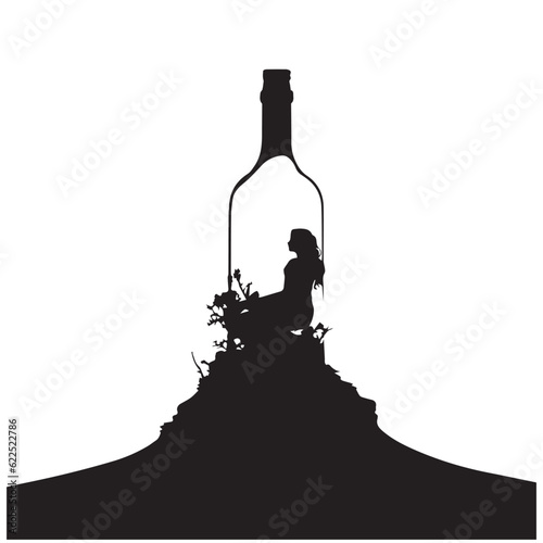 Silhouette Black Girl into bottle vector Design