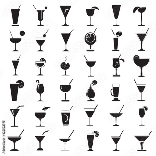 Set of silhouette different juice glass vector illustration