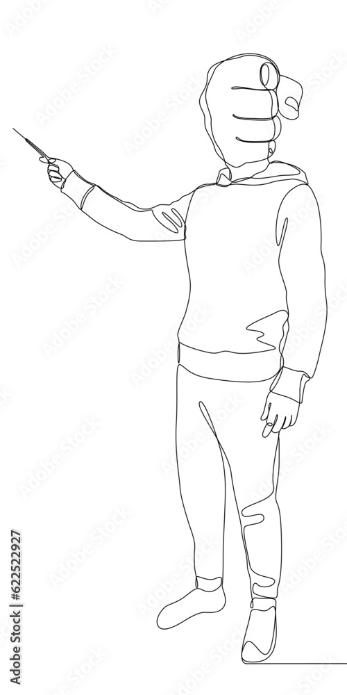 Abstract one continuous line of Man with hand as head pointing. Thin Line Illustration vector concept. Contour Drawing Creative ideas. Abstract one continuous line of Man with hand as head pointing. Thin Line Illustration vector concept. Contour Drawing Creative ideas.