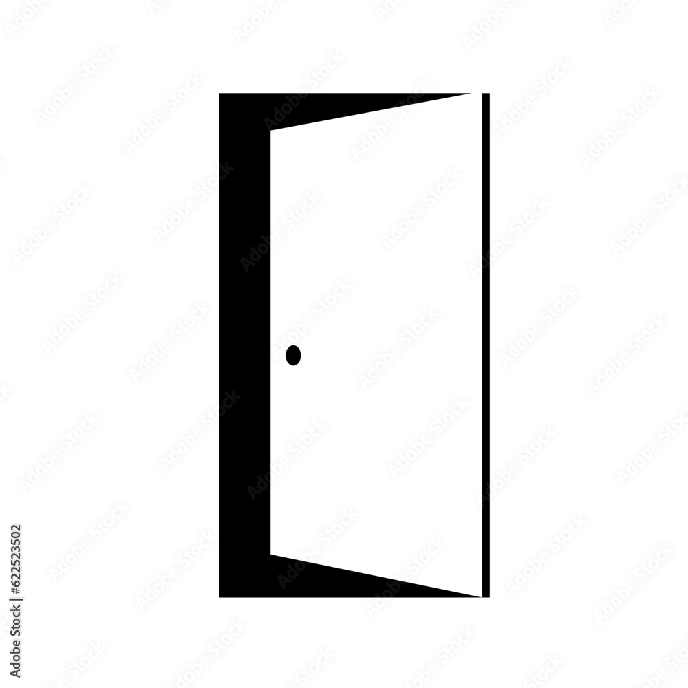 Door icon. Open silhouette of door to house isolated on white background. Door icon. Open silhouette of door to house isolated on white background.