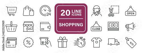 Shopping line icons. Editable stroke. For website marketing design, logo, app, template, ui, etc. Vector illustration.