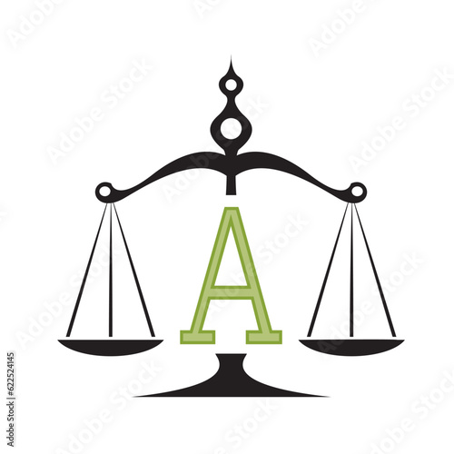scales of justice with alphabet a