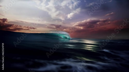Golden Swell: Surfer's Paradise - Engaging image of an ideal surf wave silhouetted against a stunning sunset. Perfect for surf culture, travel escapades, and oceanic lifestyle content. Reworked genera