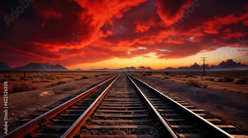 Railroad tracks converging on the horizon photo
