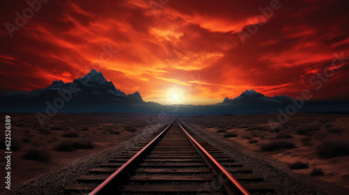 Railroad tracks converging on the horizon