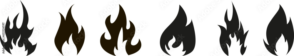 Fire icon collection. Fire flame symbol. Bonfire silhouette logotype. Flames symbols set flat style - stock vector. Vector illustration Fire icon collection. Fire flame symbol. Bonfire silhouette logotype. Flames symbols set flat style - stock vector. Vector illustration