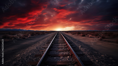Railroad tracks converging on the horizon